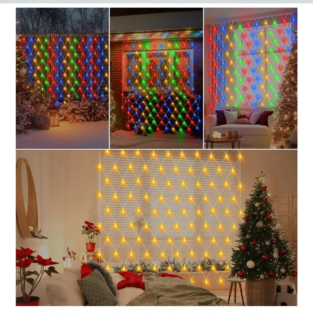 CHRISTMAS NET LIGHTS, 100 LED, BATTERY-OPERATED, REMOTE, DUAL COLOR CHANGING